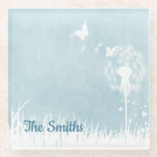 Dandelions, Butterflies & Blue Skies Glass Coaster