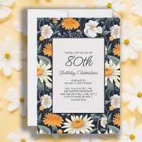 Dandelions Daisies Navy Blue Adult 80th Birthday