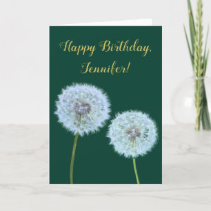 Dandelions, Dandelion Clocks Green Personalized Card