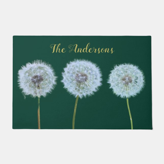 Dandelions Dandelion Clocks Green Personalized Doormat (Front)