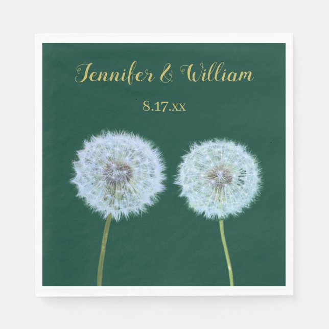 Dandelions, Dandelion Clocks Green Personalized Napkin (Front)