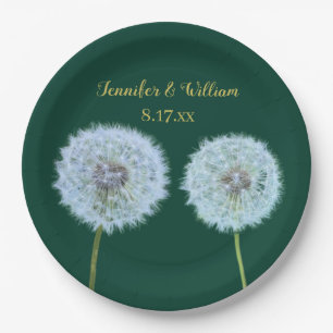 Dandelions, Dandelion Clocks Green Personalized Paper Plate