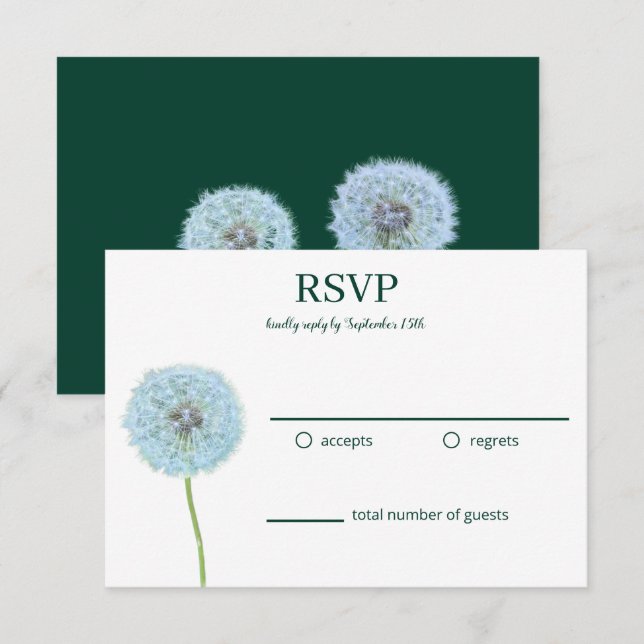 Dandelions, Dandelion Horloge Vert, Blanc RSVP (Devant / Derrière)