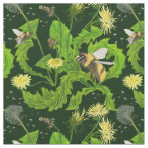 Dandelions en abeilles - tissu