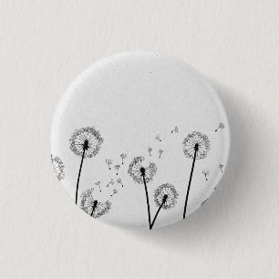 Dandelions Flowers Pappus Spores Grey 1 Inch Round Button