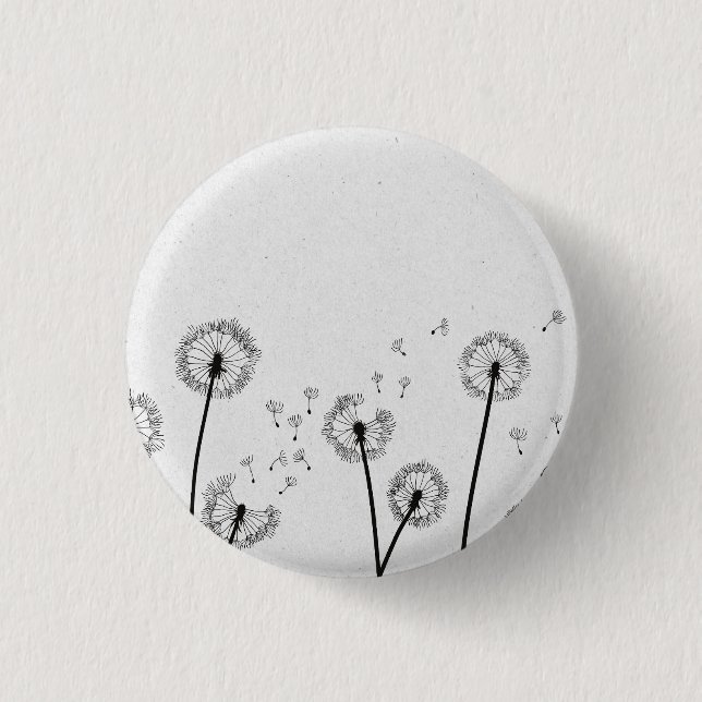 Dandelions Flowers Pappus Spores Grey 1 Inch Round Button (Front)