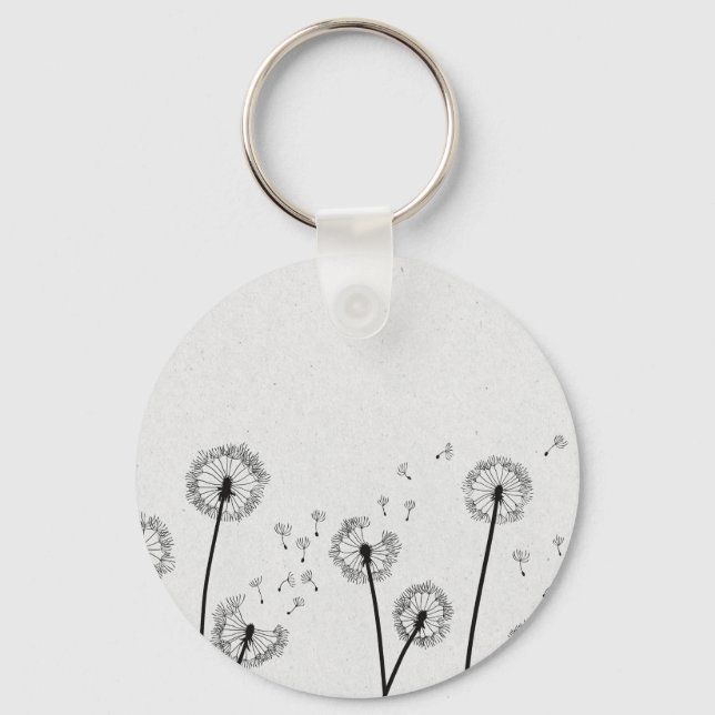 Dandelions Flowers Pappus Spores Grey Keychain (Front)