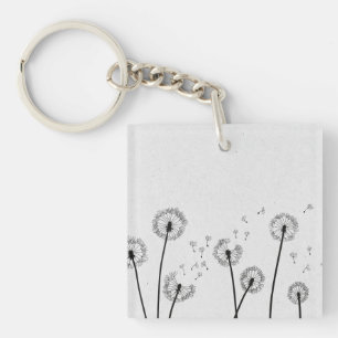 Dandelions Flowers Pappus Spores Grey Keychain
