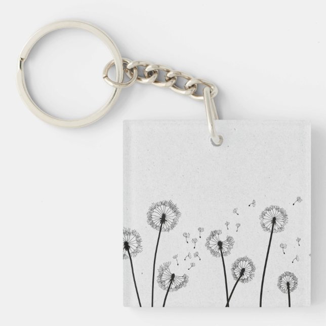 Dandelions Flowers Pappus Spores Grey Keychain (Front)