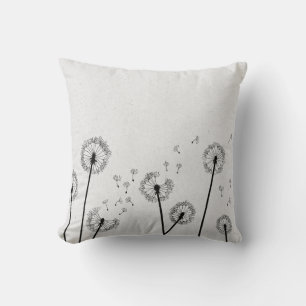 Dandelions Flowers Pappus Spores Grey Throw Pillow