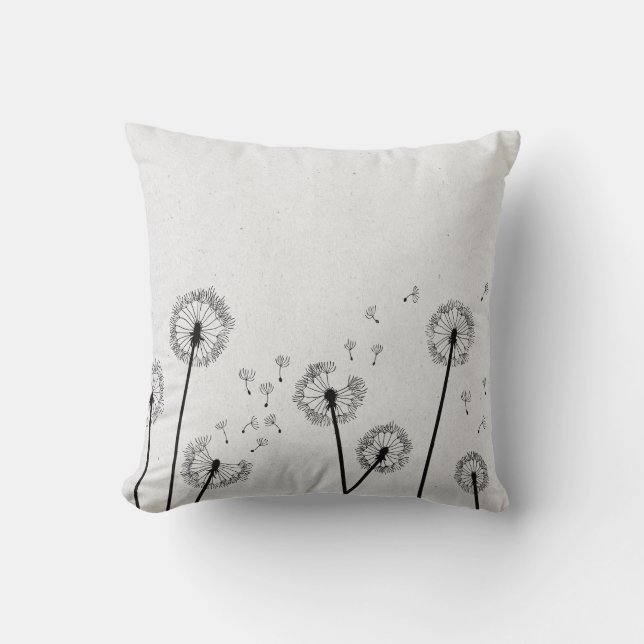 Dandelions Flowers Pappus Spores Grey Throw Pillow (Front)