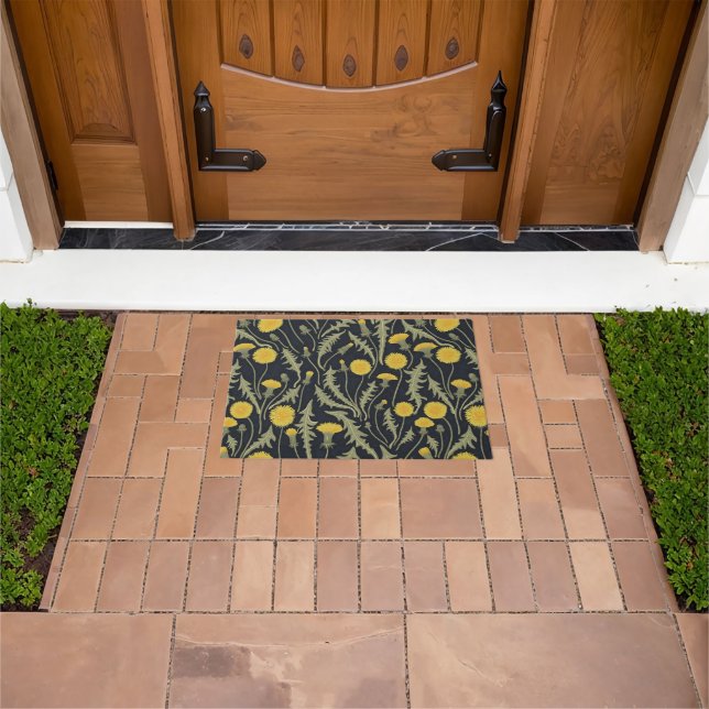 Dandelions, green, yellow and black doormat (Outdoor)