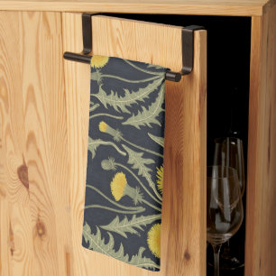 Dandelions, green, yellow and black kitchen towel