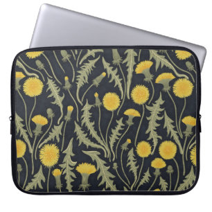 Dandelions, green, yellow and black laptop sleeve