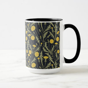 Dandelions, green, yellow and black mug