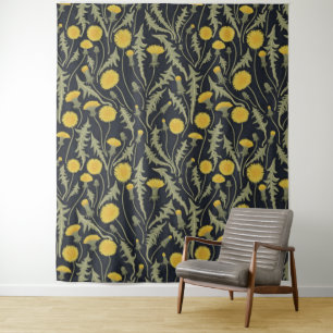 Dandelions, green, yellow and black tapestry