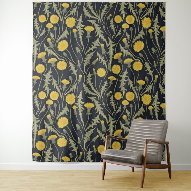 Dandelions, green, yellow and black tapestry (In Situ)