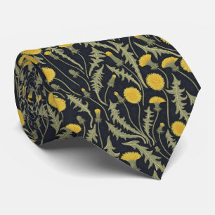 Dandelions, green, yellow and black tie