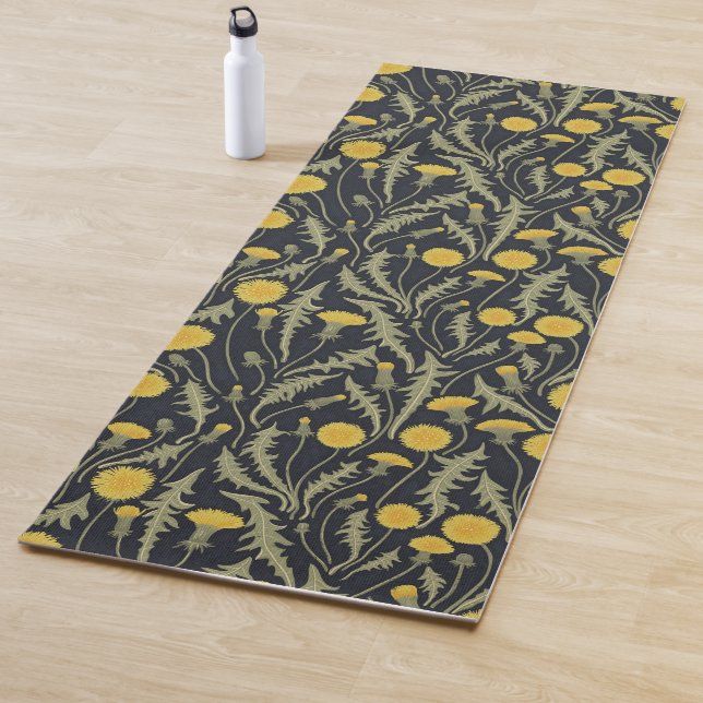 Dandelions, green, yellow and black yoga mat (In Situ)