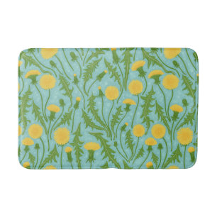 Dandelions, green, yellow and blue bath mat