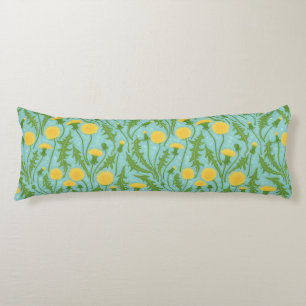Dandelions, green, yellow and blue body pillow