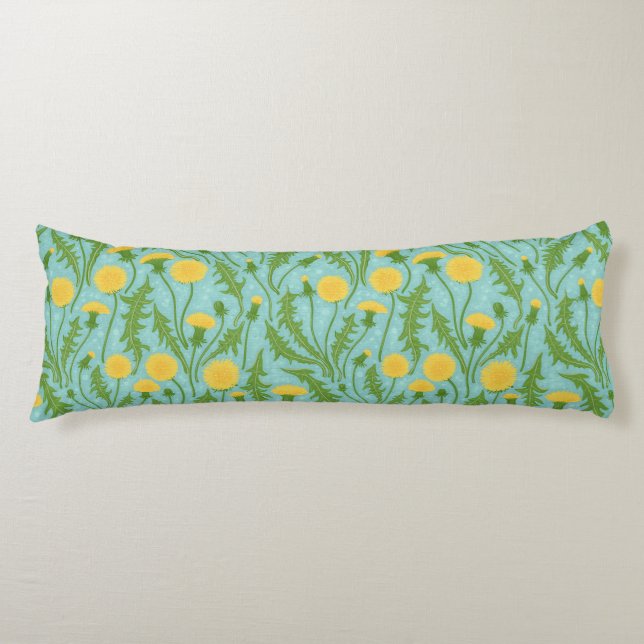 Dandelions, green, yellow and blue body pillow (Front)