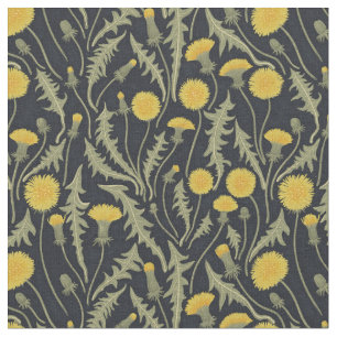 Dandelions, green, yellow and blue fabric