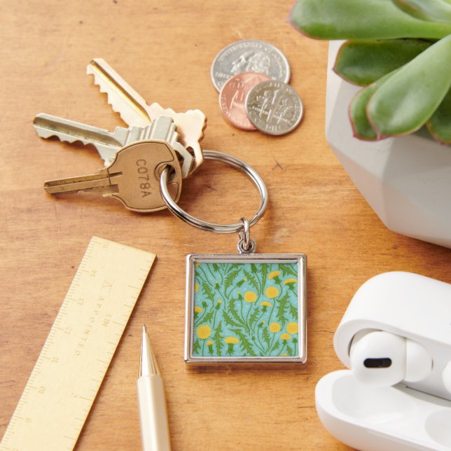 Dandelions, green, yellow and blue keychain (Desk)