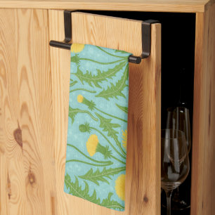 Dandelions, green, yellow and blue kitchen towel