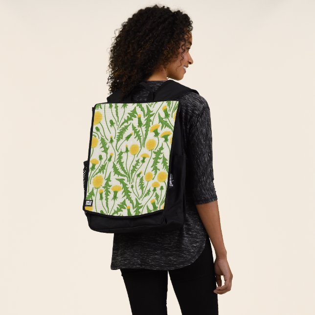 Dandelions, green, yellow and white backpack (Worn)