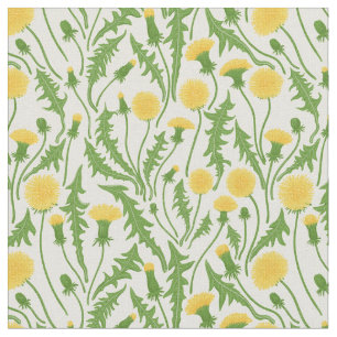 Dandelions, green, yellow and white fabric