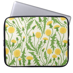 Dandelions, green, yellow and white laptop sleeve