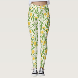 Dandelions, green, yellow and white leggings