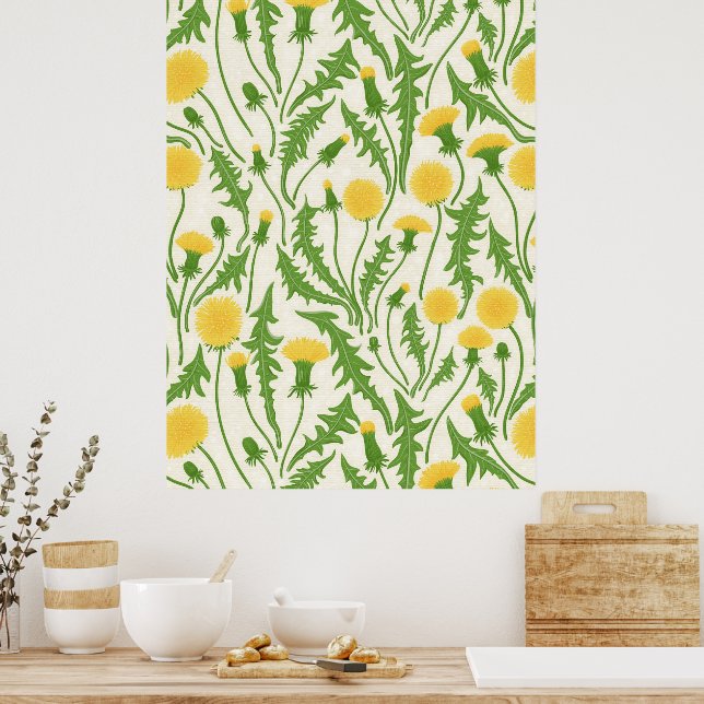 Dandelions, green, yellow and white poster (Kitchen)
