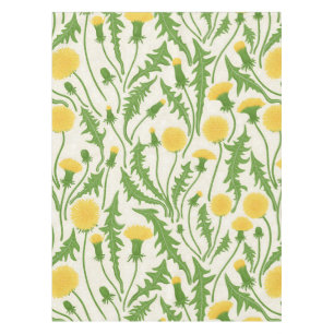 Dandelions, green, yellow and white tablecloth