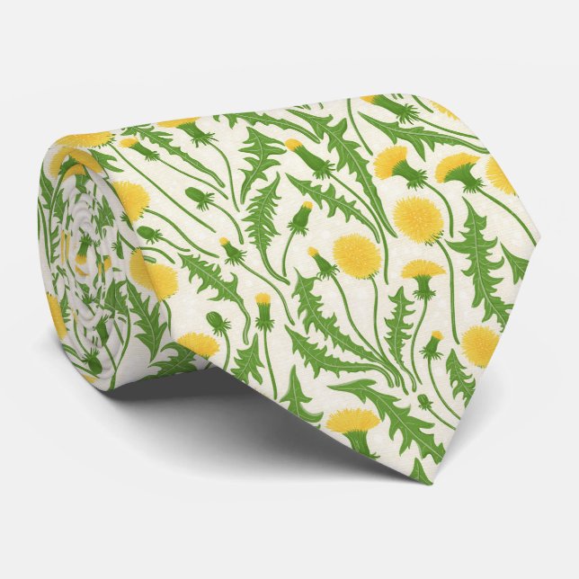 Dandelions, green, yellow and white tie (Rolled)