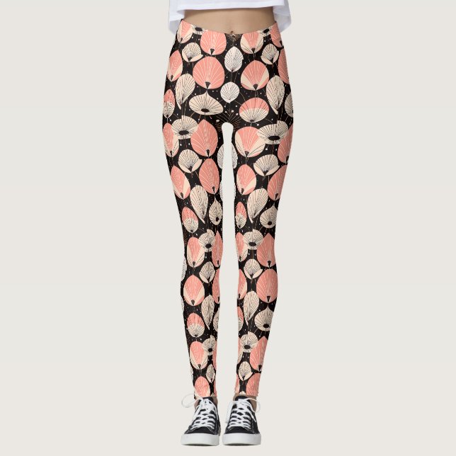 Dandelions -Mid-century- Retro Modern Design Leggings (Front)