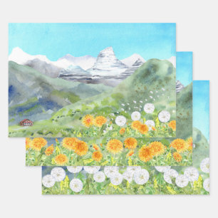 Dandelions Mountain Scenery  Wrapping Paper Sheet