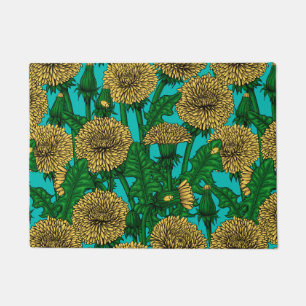 Dandelions on turquoise doormat