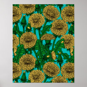 Dandelions on turquoise poster
