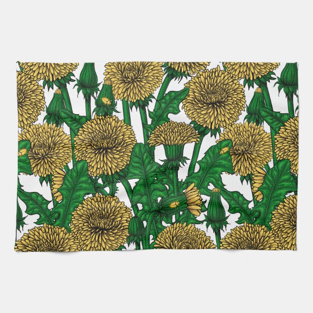 Dandelions on white kitchen towel (Horizontal)