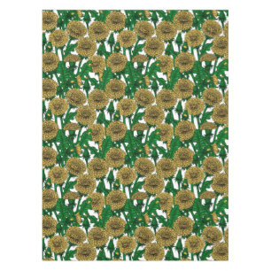 Dandelions on white tablecloth