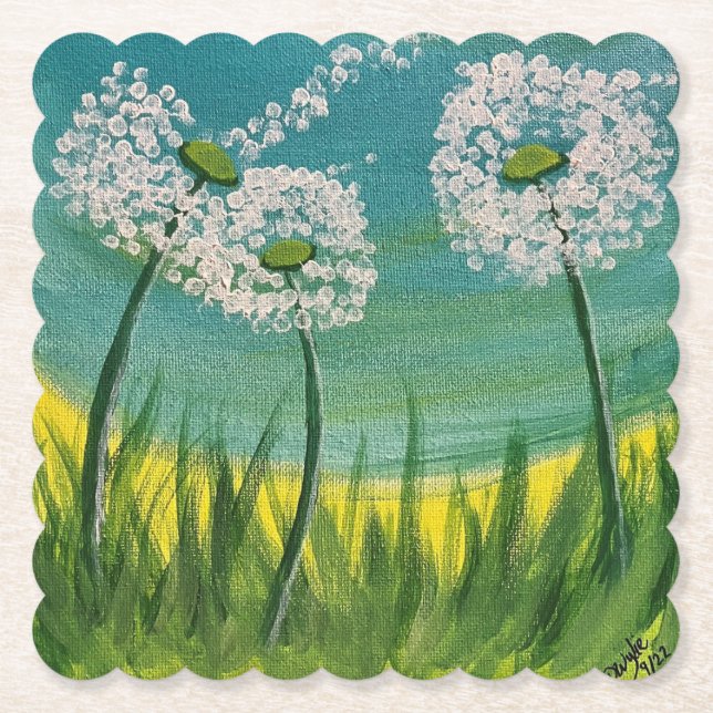 Dandelions - Original Painting Paper Coaster (Front)