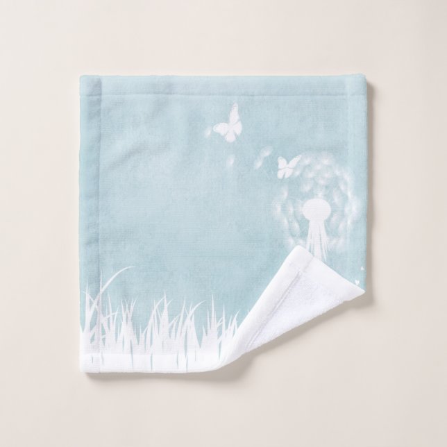 Dandelions, papillons et Ciel bleu (Gant de toilette)