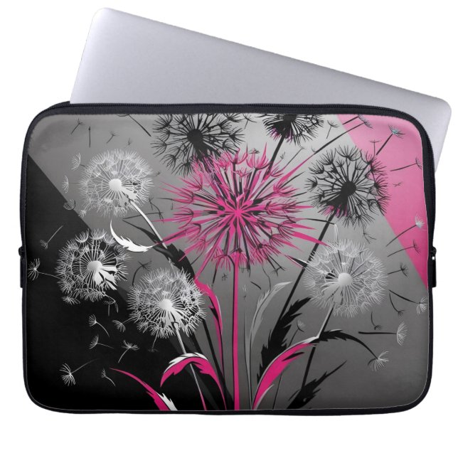 Dandelions Pink Black White Electronics laptop bag (Front)