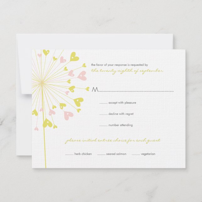 Dandelions rose jaune Love Wedding Carte RSVP (Devant)