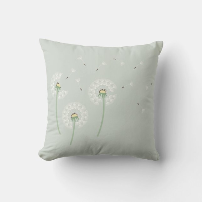 Dandelions Sage Throw Pillow (Front)