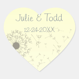 Dandelions Wedding Save The Date Heart Sticker
