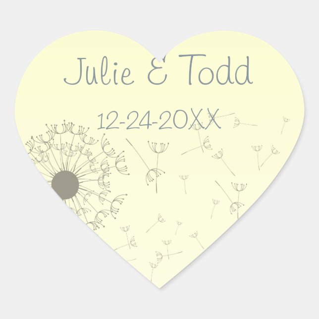 Dandelions Wedding Save The Date Heart Sticker (Front)