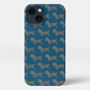 Dandie Dinmont Dog Cute Silhouette Grid Blue iPhone 13 Case